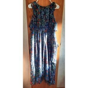 Tommy Hilfiger Floral Ruffle Front Dress Sz 12 Logo Zipper Feminine Casual